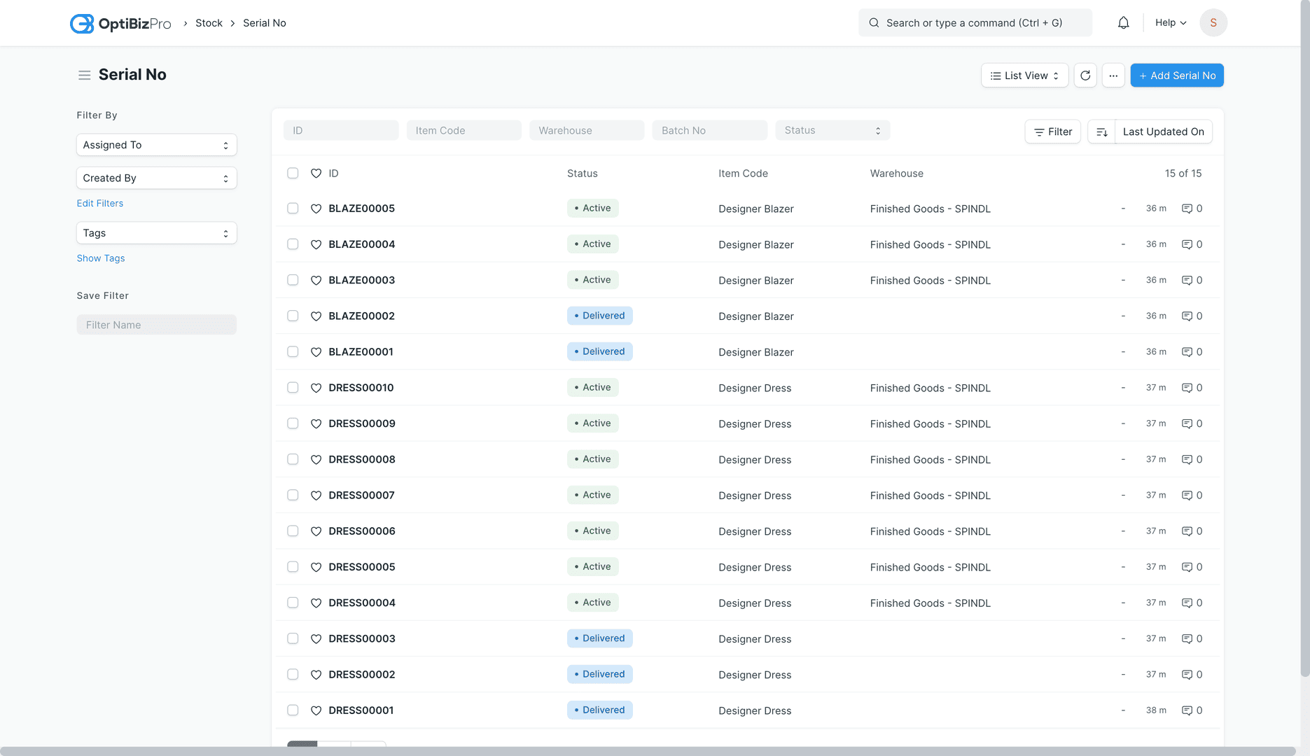 Track Serial Numbers